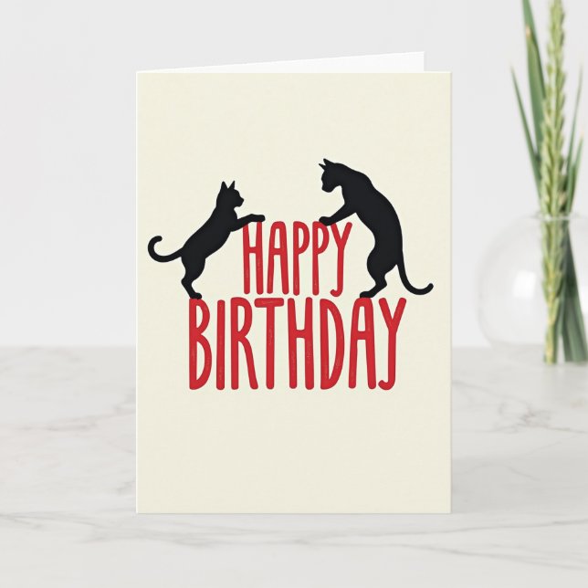 Tarjeta de cumpleaños con silueta de gato audaz (Anverso)