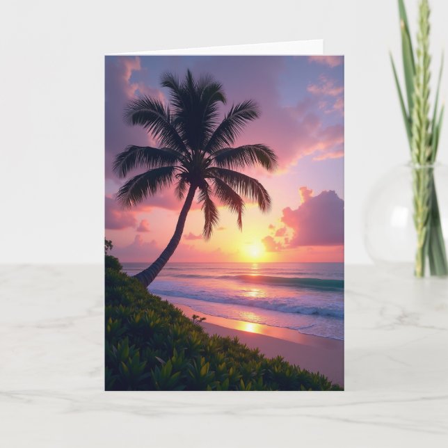 Tarjeta de cumpleaños con silueta de palmera (Anverso)