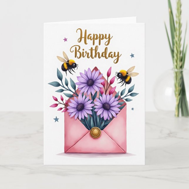 Tarjeta de cumpleaños con sobre rosa (Anverso)