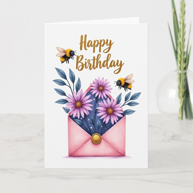 Tarjeta de Cumpleaños con Sobre Rosa Dulce (Anverso)