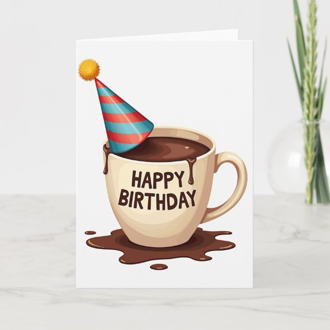 Tarjeta de cumpleaños con sombrero de fiesta de ca (Anverso)