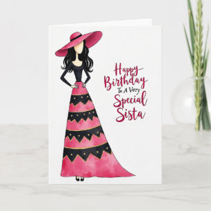 Tarjeta de cumpleaños con sombrero fucsia festivo