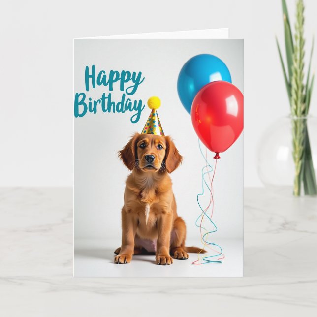 Tarjeta de cumpleaños con sombrero para cachorro l (Anverso)