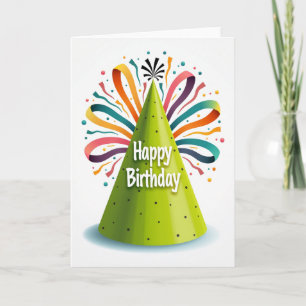 Tarjeta de Cumpleaños con Sombrero Verde Festivo