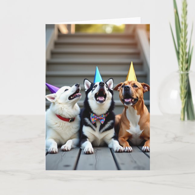 Tarjeta de cumpleaños con sombreros de fiesta (Anverso)