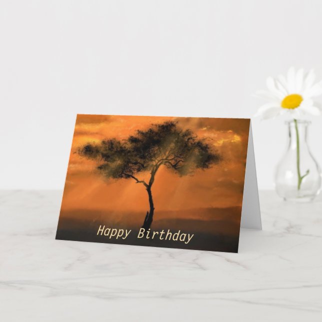 Tarjeta de Cumpleaños con Sunset Tree Sunbeams (Planta pequeña)