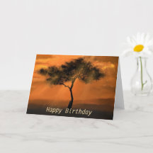 Tarjeta de Cumpleaños con Sunset Tree Sunbeams