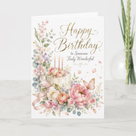 Tarjeta de Cumpleaños con Tarta Floral