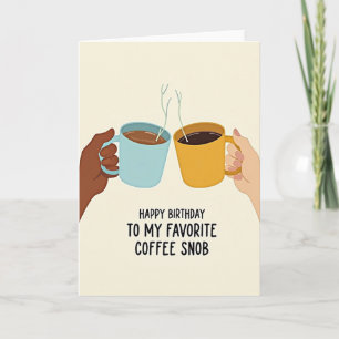Tarjeta de cumpleaños con taza de café caliente