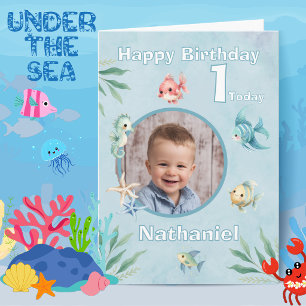 Tarjeta de cumpleaños con tema de bajo el mar con 