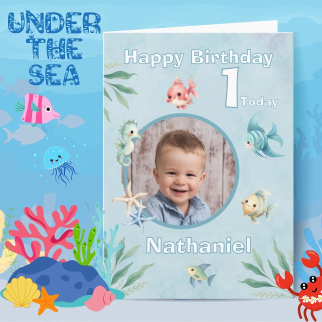 Tarjeta de cumpleaños con tema de bajo el mar con  (Subido por el creador)