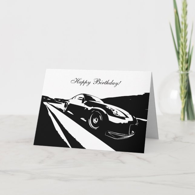 Tarjeta de cumpleaños con temática de coche 350Z (Anverso)