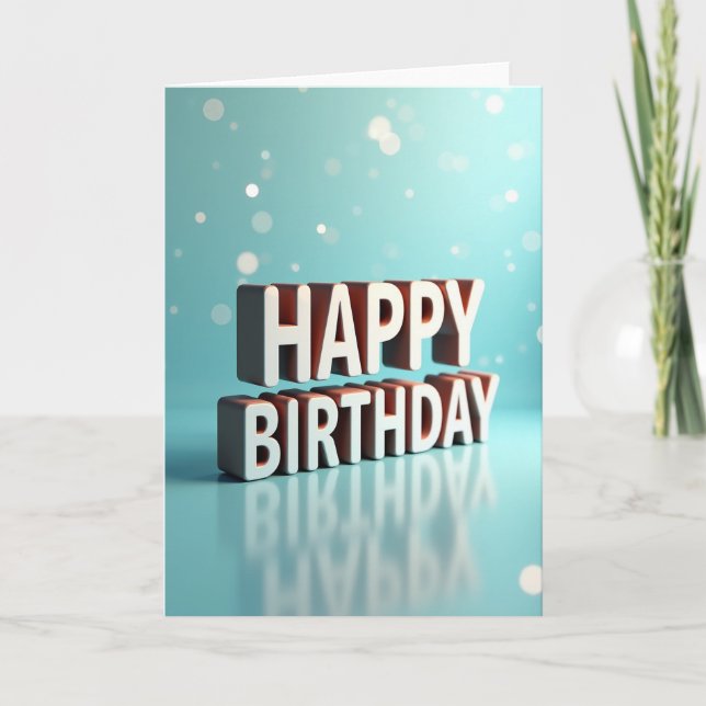 Tarjeta de cumpleaños con texto 3D alegre (Anverso)