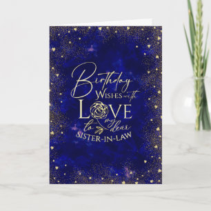 Tarjeta de cumpleaños con texto dorado y cielo noc