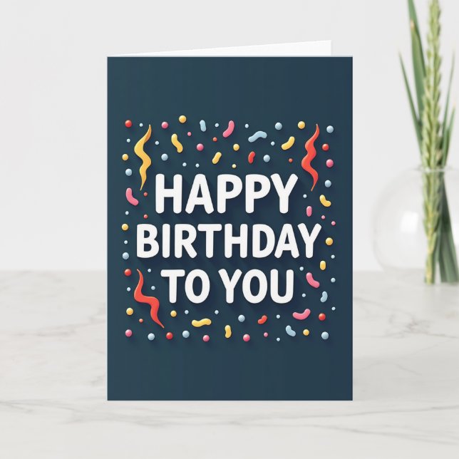 Tarjeta de cumpleaños con texto en 3D Jubiloso (Anverso)