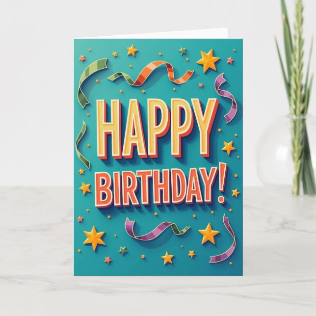 Tarjeta de cumpleaños con tipografía 3D (Anverso)