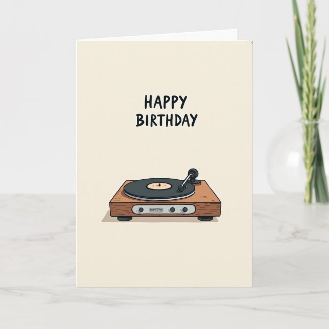 Tarjeta de cumpleaños con tocadiscos retro (Anverso)
