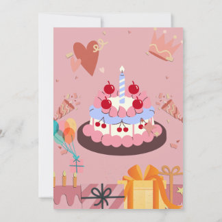 Tarjeta de Cumpleaños con Torta y Regalos – Elegan