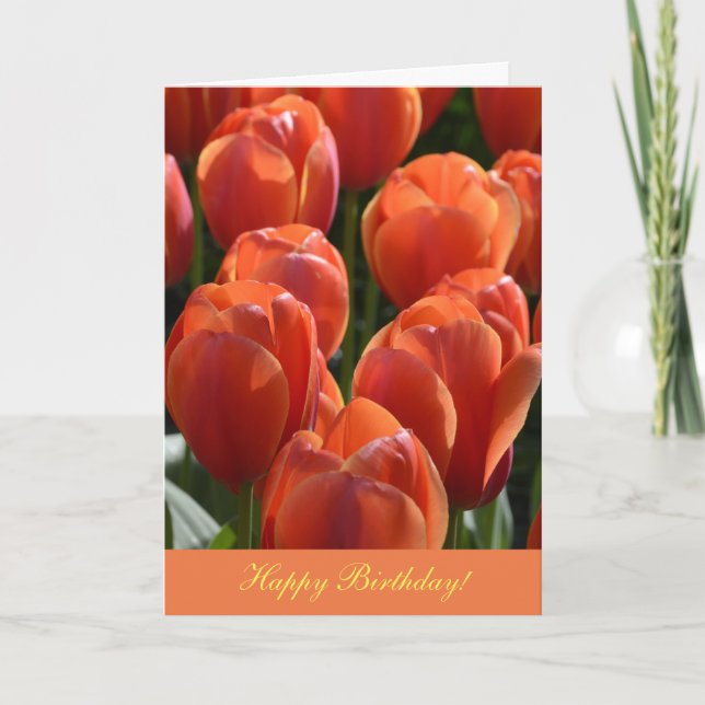 Tarjeta de cumpleaños con tulipanes Naranja (Anverso)