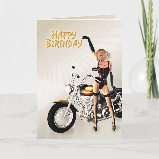 Tarjeta de cumpleaños con un chica de la moto (Anverso)