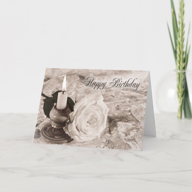 Tarjeta de cumpleaños con un rosa antiguo (Anverso)