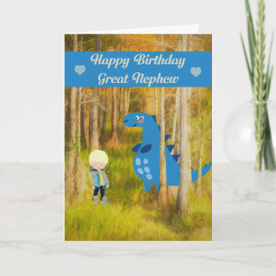 Tarjeta de cumpleaños con un sobrino nieto dinosau