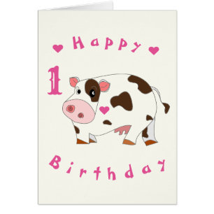 Tarjeta de cumpleaños con vaca linda y corazón