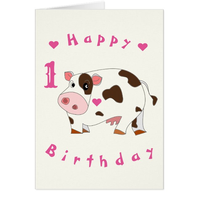 Tarjeta de cumpleaños con vaca linda y corazón (Frente)