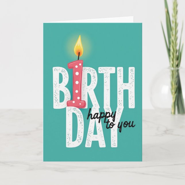 Tarjeta de cumpleaños con vela azul verde (Anverso)