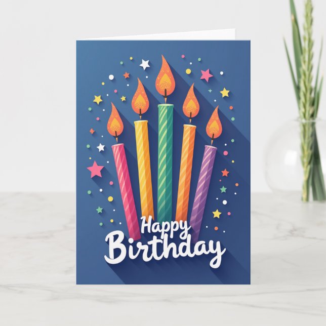 Tarjeta de cumpleaños con velas alegres (Anverso)