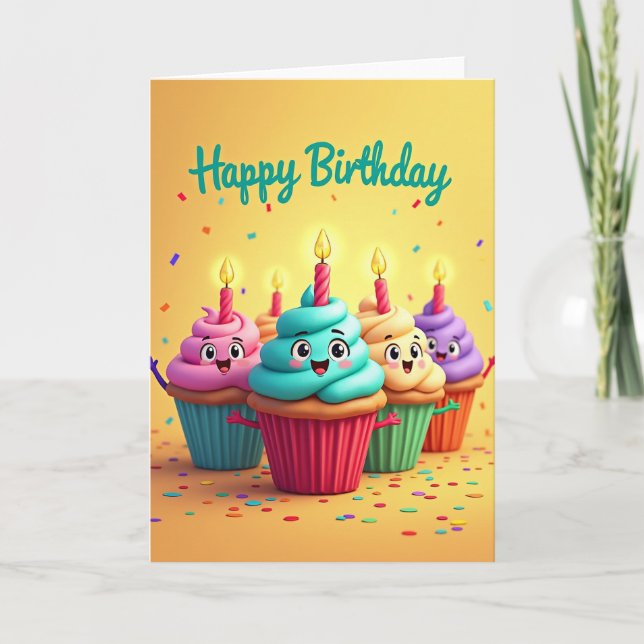 Tarjeta de cumpleaños con velas alegres (Anverso)