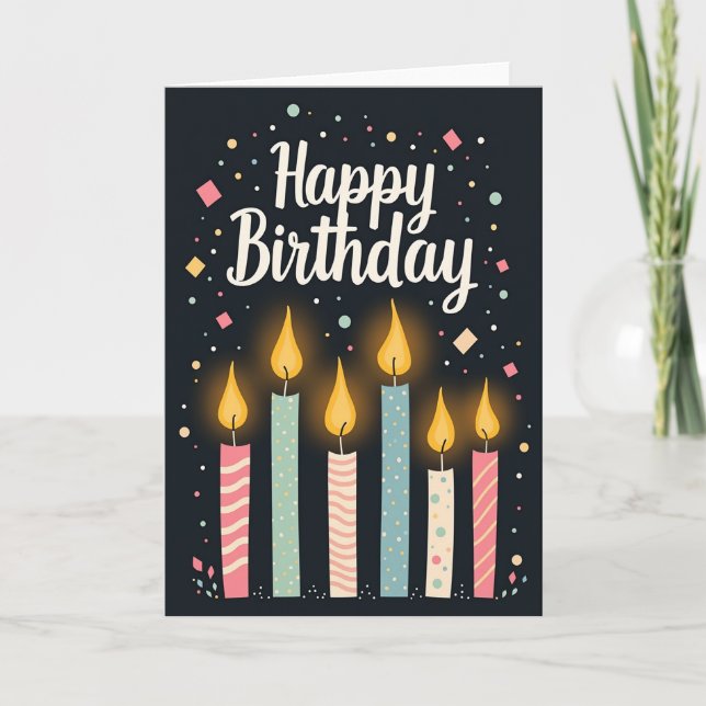 Tarjeta de cumpleaños con velas estampadas alegres (Anverso)