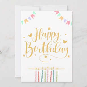 Tarjeta de cumpleaños con velas pastel y banderín
