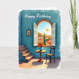 Tarjeta de cumpleaños con ventana soleada
