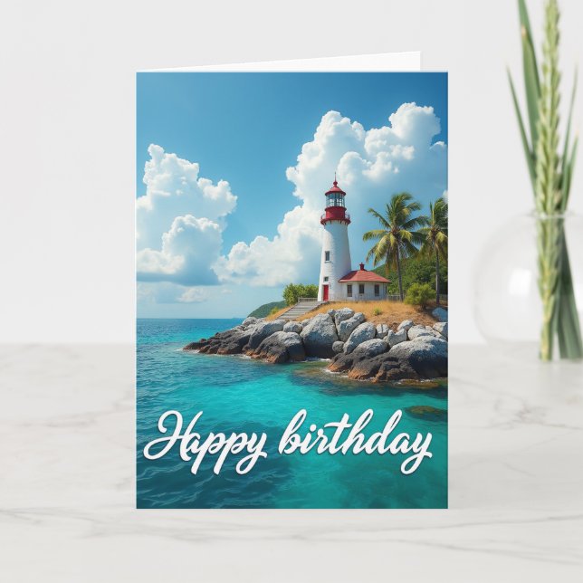 Tarjeta de cumpleaños con vista al faro (Anverso)