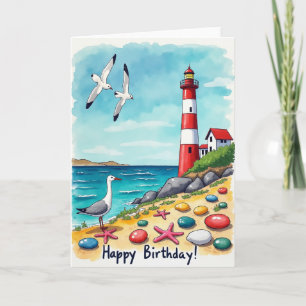 Tarjeta de cumpleaños con vista costera dulce