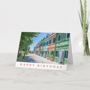 Tarjeta de cumpleaños con vista de casas de Burano