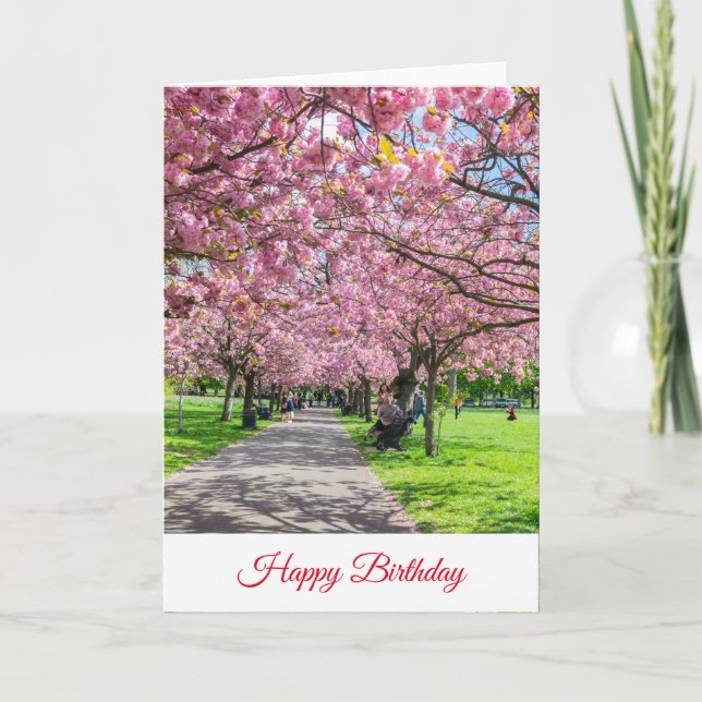 Tarjeta de cumpleaños con vista de flor de cerezo (Anverso)