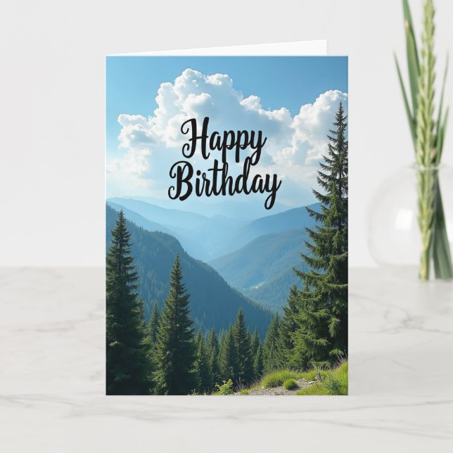 Tarjeta de cumpleaños con vista de montaña (Anverso)