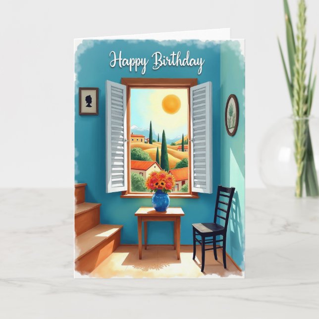 Tarjeta de cumpleaños con vista soleada (Anverso)