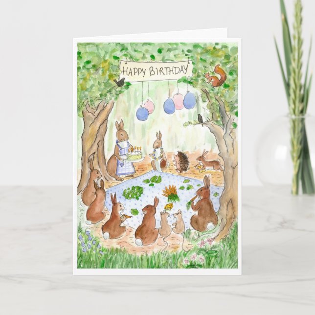 Tarjeta de cumpleaños "Conejo Conejo Conejo Conejo (Anverso)
