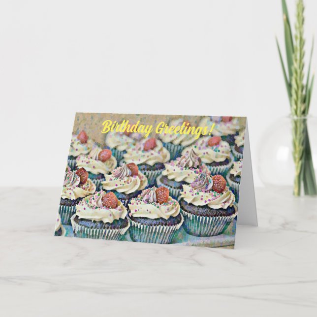 Tarjeta de cumpleaños Confetti Art Cupcakes (Anverso)
