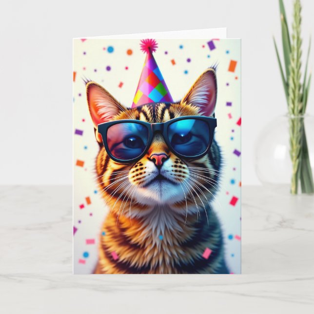 Tarjeta de cumpleaños Cool Cat Shades (Anverso)