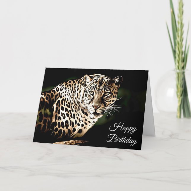 Tarjeta de cumpleaños Cool Leopard en blanco (Anverso)