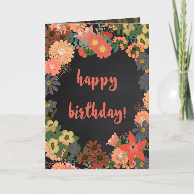 Tarjeta de cumpleaños Coral, Gold y Grey Flowday (Anverso)