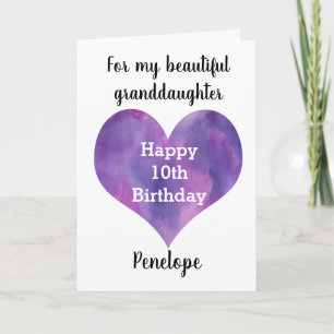 Tarjeta de cumpleaños Corazón Acuarela Púrpura 10º