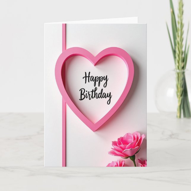 Tarjeta de cumpleaños Corazón Fucsia (Anverso)