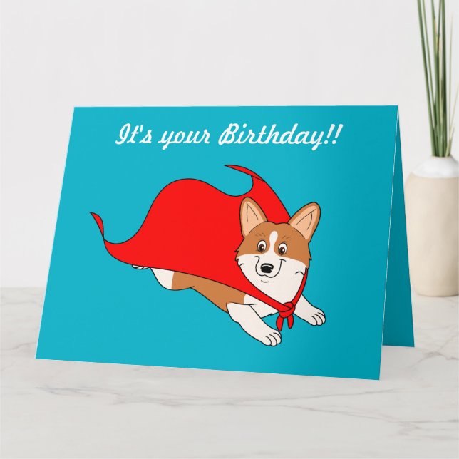 Tarjeta de cumpleaños Corgi Personalizado Hero (Anverso)