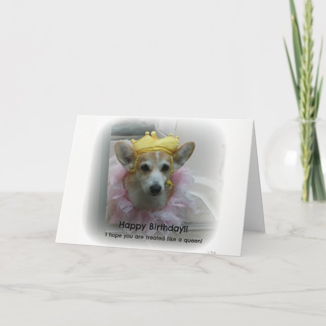 tarjeta de cumpleaños Corgi Queen (Anverso)