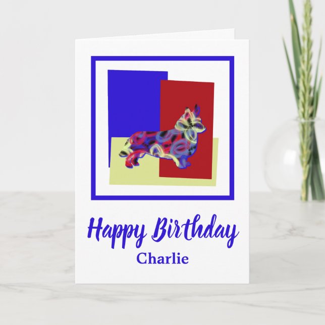 Tarjeta de cumpleaños Corgi Welsh Dog Red Blue (Anverso)